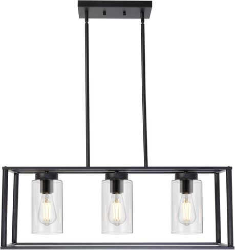 3 Light Linear Chandeliers Brushed Nickel with Clear Glass Shade Modern Kitchen Island Pendant Dining Room Light Fixture Hanging Farmhouse Ceiling Light for Living Room Bar in Saudi Arabia