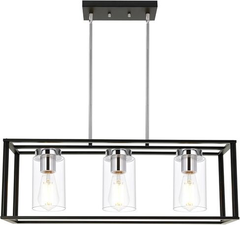 3 Light Linear Chandeliers Brushed Nickel with Clear Glass Shade Modern Kitchen Island Pendant Dining Room Light Fixture Hanging Farmhouse Ceiling Light for Living Room Bar in Saudi Arabia