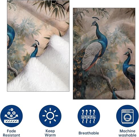 خمر الطاووس الفانيلا رمي بطانية 50x60 بوصة، الحيوان الأنيق تطفو على البطانيات فرع النباتية لينة مريحة الصوف يلقي لمحبي الطبيعة أريكة السرير غرفة المعيشة ديكور المنزل الهدايا in Kuwait