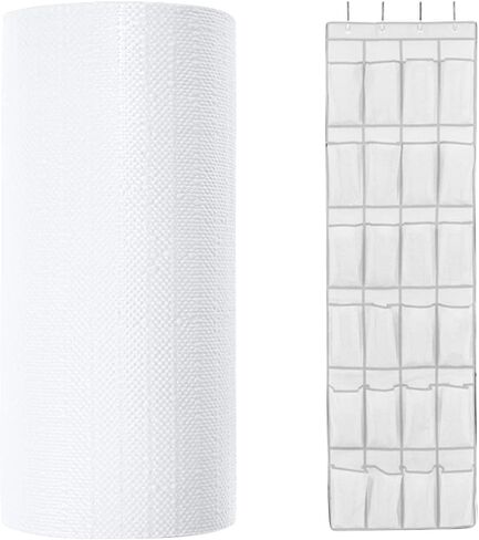 Gorilla Grip Smooth Drawer Liner and Over The Door Shoe Organizer, Drawer Liner Size 12x20 in White, Non Adhesive, Shoe Holder Includes 24 Pockets in White, Mesh, 2 Item Bundle in Kuwait