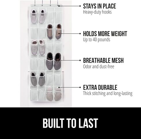 Gorilla Grip Smooth Drawer Liner and Over The Door Shoe Organizer, Drawer Liner Size 12x20 in White, Non Adhesive, Shoe Holder Includes 24 Pockets in White, Mesh, 2 Item Bundle in Kuwait