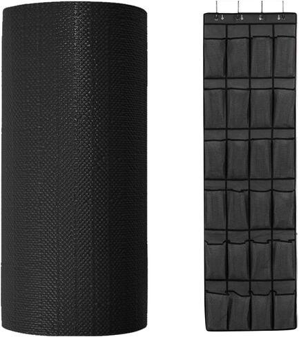 بطانة درج ناعمة من Gorilla Grip ومنظم أحذية فوق الباب، مقاس بطانة الدرج 12x10، غير لاصق، حامل الأحذية يتضمن 24 جيبًا، شبكي، كلاهما باللون الأسود، حزمة من قطعتين in Kuwait