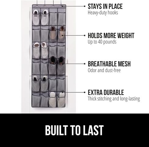 Gorilla Grip Smooth Drawer Liner and Over The Door Shoe Organizer, Drawer Liner Size 12x10, Non Adhesive, Shoe Holder Includes 24 Pockets, Mesh, Both in Gray, 2 Item Bundle in Kuwait