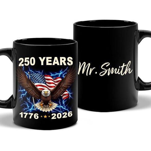 Personalized 250 Anniversary USA Flag Coffee Mugs, Custom Name American Eagle Coffee Mugs, Ceramic Eagles Mug 11oz or 15oz, 250 Years of Freedom Mug, 4th of July Gifts for Men or Women in Kuwait