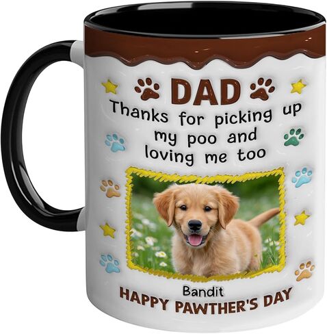 Dear Dad Thanks For Picking Up My Poo And Loving Me Too Personalized Funny Dog Dad Mug, Custom Name And Photo Pet Lover Coffee Cup Gifts For Dog Dad, 3D Inflated Effect Printed Mug in Saudi Arabia