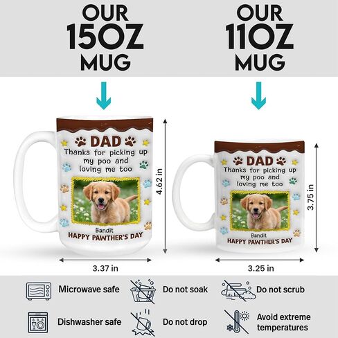 Dear Dad Thanks For Picking Up My Poo And Loving Me Too Personalized Funny Dog Dad Mug, Custom Name And Photo Pet Lover Coffee Cup Gifts For Dog Dad, 3D Inflated Effect Printed Mug in Saudi Arabia