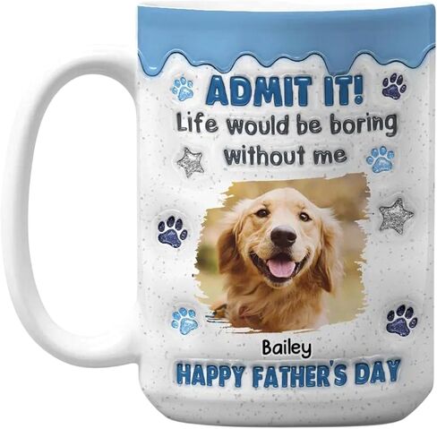 Dear Dad Thanks For Picking Up My Poo And Loving Me Too Personalized Funny Dog Dad Mug, Custom Name And Photo Pet Lover Coffee Cup Gifts For Dog Dad, 3D Inflated Effect Printed Mug in Saudi Arabia