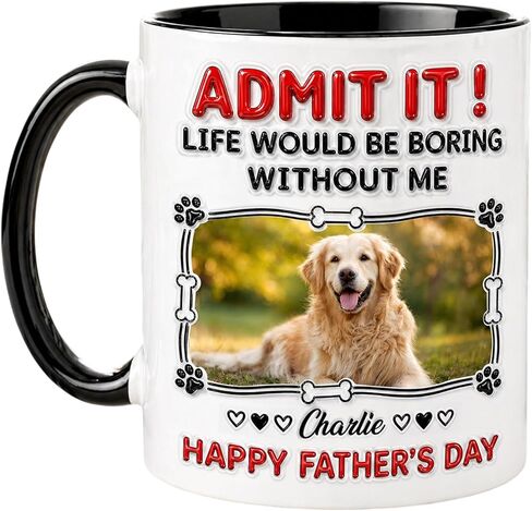 Dear Dad Thanks For Picking Up My Poo And Loving Me Too Personalized Funny Dog Dad Mug, Custom Name And Photo Pet Lover Coffee Cup Gifts For Dog Dad, 3D Inflated Effect Printed Mug in Saudi Arabia