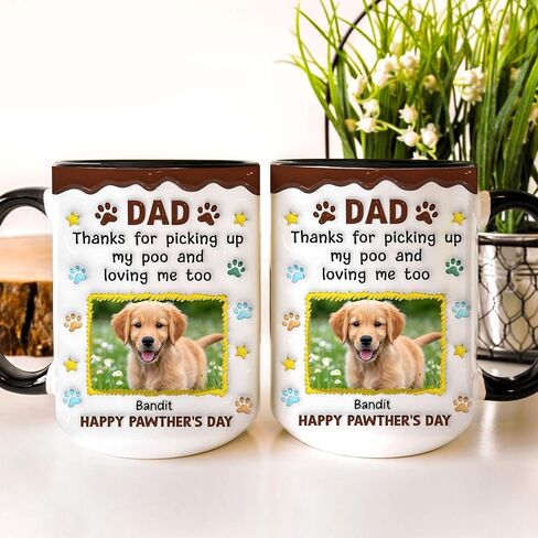 Dear Dad Thanks For Picking Up My Poo And Loving Me Too Personalized Funny Dog Dad Mug, Custom Name And Photo Pet Lover Coffee Cup Gifts For Dog Dad, 3D Inflated Effect Printed Mug in Saudi Arabia
