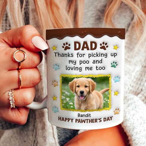 Dear Dad Thanks For Picking Up My Poo And Loving Me Too Personalized Funny Dog Dad Mug, Custom Name And Photo Pet Lover Coffee Cup Gifts For Dog Dad, 3D Inflated Effect Printed Mug in Saudi Arabia