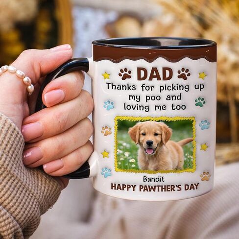 Dear Dad Thanks For Picking Up My Poo And Loving Me Too Personalized Funny Dog Dad Mug, Custom Name And Photo Pet Lover Coffee Cup Gifts For Dog Dad, 3D Inflated Effect Printed Mug in Saudi Arabia