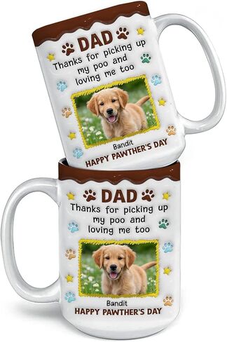 Dear Dad Thanks For Picking Up My Poo And Loving Me Too Personalized Funny Dog Dad Mug, Custom Name And Photo Pet Lover Coffee Cup Gifts For Dog Dad, 3D Inflated Effect Printed Mug in Saudi Arabia