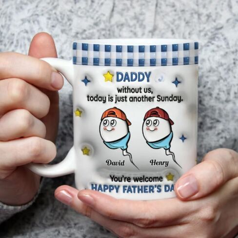 Without Us It Is Just Sunday - Personalized Custom 3D Inflated Effect Mug, Dad Without Us It Is Just Sunday Coffee Mug, Happy Father's Day Mug, Funny Mug for Dad, Fathers Day Mugs in Kuwait