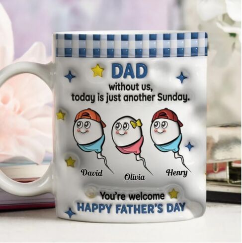 Without Us It Is Just Sunday - Personalized Custom 3D Inflated Effect Mug, Dad Without Us It Is Just Sunday Coffee Mug, Happy Father's Day Mug, Funny Mug for Dad, Fathers Day Mugs in Kuwait