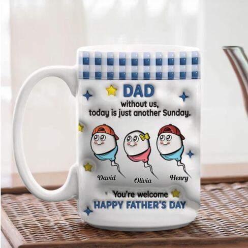 Without Us It Is Just Sunday - Personalized Custom 3D Inflated Effect Mug, Dad Without Us It Is Just Sunday Coffee Mug, Happy Father's Day Mug, Funny Mug for Dad, Fathers Day Mugs in Kuwait