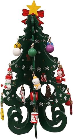 Wood Christmas Tree Decoration Gift Cute Home Desktop Office Decor Party DIY Gift(Green2) in Kuwait