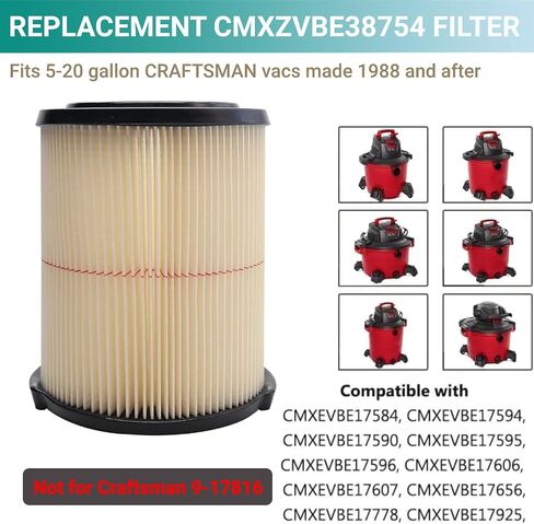 Cartridge Filter for CRAFTSMAN CMXZVBE38751 Fine Dust Wet/Dry Vac Filter for 5 to 20 Gallon Shop Vacuums, Blue And Black (9-38751) 2-Pack in Saudi Arabia