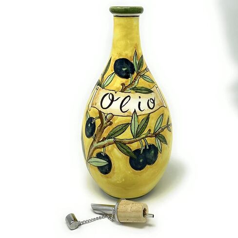 CERAMICHE D'ARTE PARRINI - زجاجة إبريق زيت فخارية من السيراميك الإيطالي مرسومة يدويًا بزيتون مزخرف صنع في توسكان إيطاليا in Kuwait