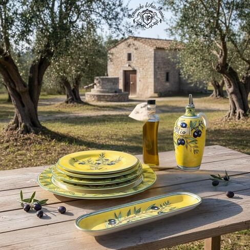 CERAMICHE D'ARTE PARRINI - زجاجة إبريق زيت فخارية من السيراميك الإيطالي مرسومة يدويًا بزيتون مزخرف صنع في توسكان إيطاليا in Kuwait