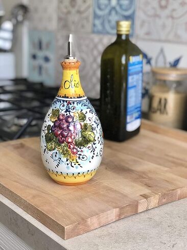 CERAMICHE D'ARTE PARRINI - Italian Ceramic Art Pottery Oil Cruet Dispenser Bottle Hand Painted Decorated Montalcino Made in ITALY Tuscan in Kuwait