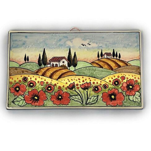 CERAMICHE D'ARTE PARRINI - بلاط الفن الخزفي الإيطالي Pantiles الفخار المناظر الطبيعية الخشخاش رسمت باليد صنع في إيطاليا توسكان in Kuwait
