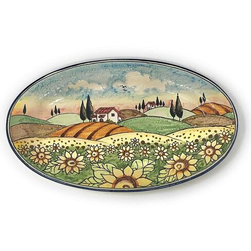 CERAMICHE D'ARTE PARRINI - Italian Ceramic Art Pottery Tray Plate Decorated Landscape Sunflowers Hand Painted Made in ITALY Tuscany in Kuwait