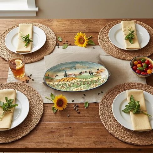 CERAMICHE D'ARTE PARRINI - Italian Ceramic Art Pottery Tray Plate Decorated Landscape Sunflowers Hand Painted Made in ITALY Tuscany in Kuwait