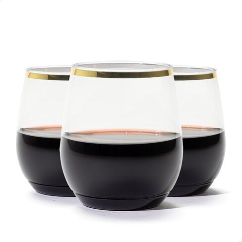 TOSSWARE POP Gold Rim 12oz Vino Jr مجموعة من 12 قطعة، جودة ممتازة، قابلة لإعادة التدوير، غير قابلة للكسر وكؤوس كوكتيل بلاستيكية شفافة تمامًا in Kuwait