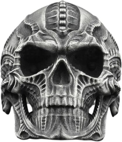 BySilverStone - Punk Style Mens Silver Ring, Biker Skull Ring Jewelry in Kuwait