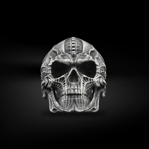 BySilverStone - Punk Style Mens Silver Ring, Biker Skull Ring Jewelry in Kuwait