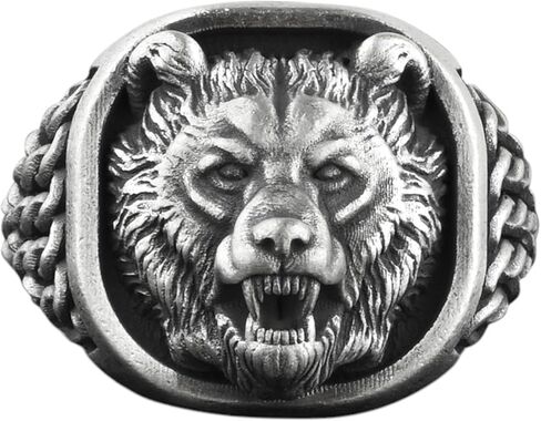 BySilverStone - Scandinavian Mythology inspired Nordic Bear Signet Ring, Animal Lover Mens Jewelry in Silver in Kuwait