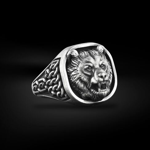 BySilverStone - Scandinavian Mythology inspired Nordic Bear Signet Ring, Animal Lover Mens Jewelry in Silver in Kuwait