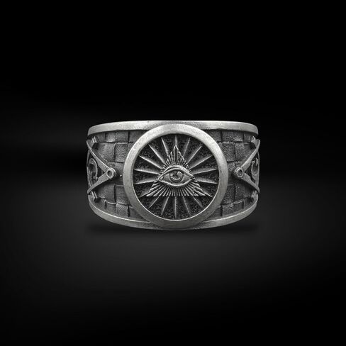 BySilverStone - Silver Eye of Providence Signet Ring, Freemason Symbol Engraved Jewelry in Kuwait