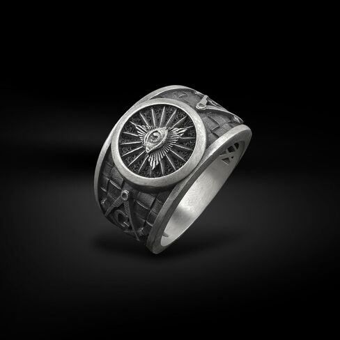 BySilverStone - Silver Eye of Providence Signet Ring, Freemason Symbol Engraved Jewelry in Kuwait