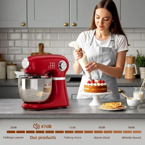 COWSAR Stand Mixer, 12 Speeds Tilt-Head Electric Commercial Stand Mixer, 3-In-1 Kitchen Mixer with Bowl, Dough Hook, Whisk and Beater, Red in Kuwait