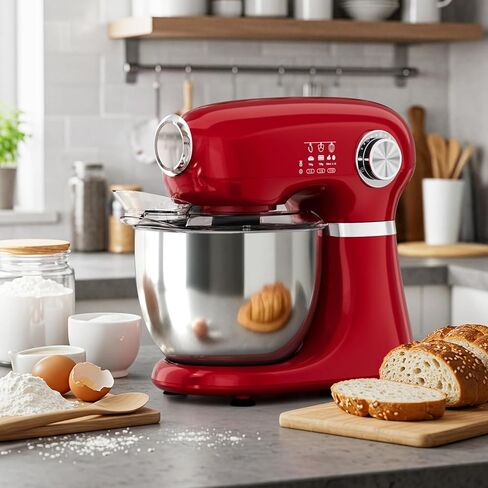 COWSAR Stand Mixer, 12 Speeds Tilt-Head Electric Commercial Stand Mixer, 3-In-1 Kitchen Mixer with Bowl, Dough Hook, Whisk and Beater, Red in Kuwait