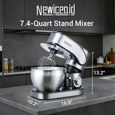 Stainless Steel Stand Mixer, 6-Speed Tilt-Head Mixer with 700W Powerful Motor, 7.4QT Large Capacity Bowl, Electric Kitchen Mixer with Dough Hook, Beater, Whisk for Baking & Dough Making in Kuwait