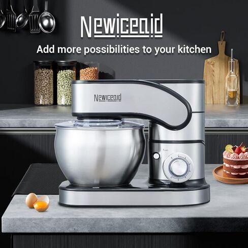 Stainless Steel Stand Mixer, 6-Speed Tilt-Head Mixer with 700W Powerful Motor, 7.4QT Large Capacity Bowl, Electric Kitchen Mixer with Dough Hook, Beater, Whisk for Baking & Dough Making in Kuwait