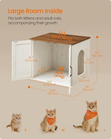Feandrea Cat Litter Box Enclosure, Hidden Litter Box Furniture, Indoor Pet House End Table, 23.6 x 19.7 x 19.7 Inches, Rustic White and Honey Brown UPCL042W201 in Kuwait