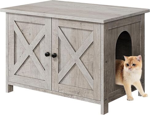 Shintenchi Cat Litter Box Enclosure, Litter Box Furniture Hidden with Removable Divider, Cat House with End Table, Black, 31.5 inch in Kuwait