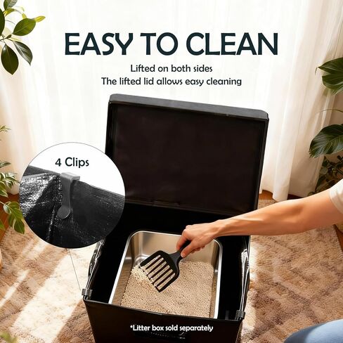 MEEXPAWS Cat Litter Box Enclosure, Hidden Cat Litter Box Furniture with Removable Waterproof Liner and Divider, Velvet Cat Washroom Bench, Dog Proof, Black, 27.5'' x 19.6'' x 19.6'' in Saudi Arabia
