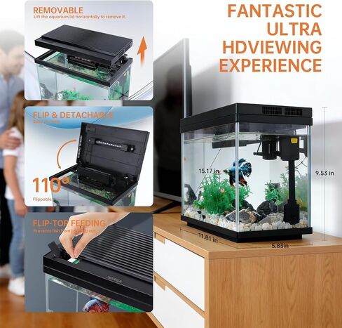 FS&AQ 3 Gallon Fish Tank with Filter and Light No-Install Small Aquarium Starter Kit in Kuwait
