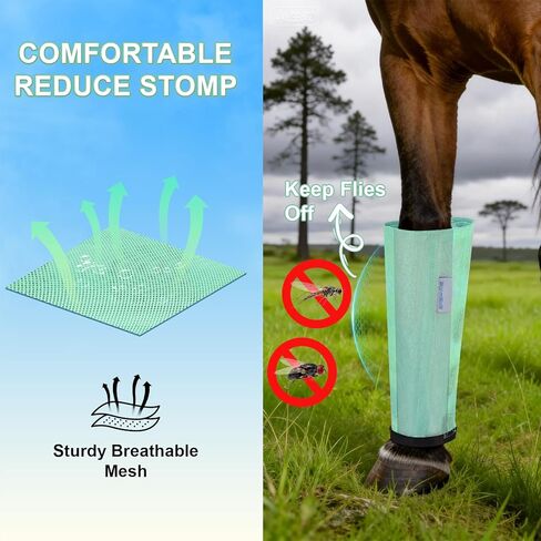Fly Boots for Horses Set of 4, Loose Fitting Mesh Horse Fly Boots Leggings, Reduce-Stomping Adjustable Equine Leg Wraps & Socks, Stay Up Not Sag, No Rub (Mint) in Kuwait