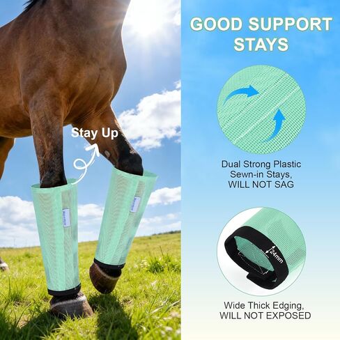 Fly Boots for Horses Set of 4, Loose Fitting Mesh Horse Fly Boots Leggings, Reduce-Stomping Adjustable Equine Leg Wraps & Socks, Stay Up Not Sag, No Rub (Mint) in Kuwait