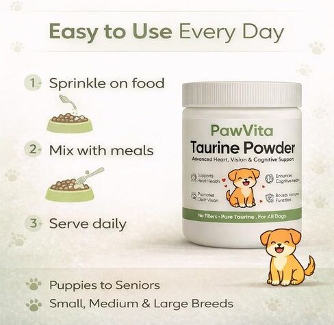 Pawvita Pure Taurine Powder, Paw VitaTtaurine Supplement for Dogs, Supports for Heart, Vision & Daily Wellness in Dogs – 99.9% Pure Taurine Powder (1) in Kuwait
