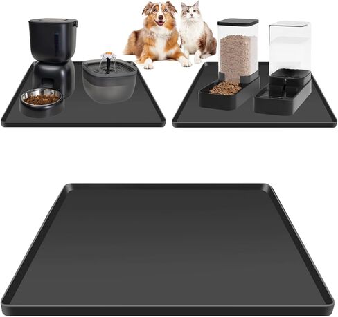 Silicone Square Mat 16x16 for Water Bowl, Waterproof Pet Bowls Mat with Raised Edge, Non-Slip Cat Dog Food Mat Protects Floors from Water & Food Spills (16x16) in Kuwait