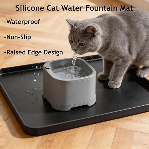 Silicone Square Mat 16x16 for Water Bowl, Waterproof Pet Bowls Mat with Raised Edge, Non-Slip Cat Dog Food Mat Protects Floors from Water & Food Spills (16x16) in Kuwait