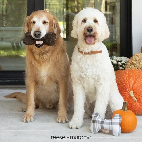 Chocolate Sherpa Bone Shaped Plush Dog Toy - Squeaky Puppy Toys & Plush Toys for Medium and Large Dogs in Kuwait