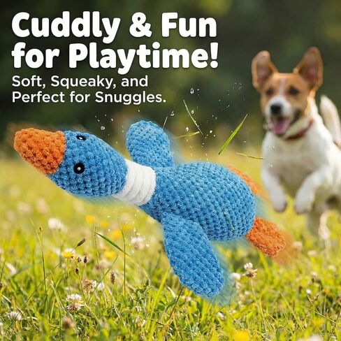 Paw-FECT Piece Goose Squeaky Dog Toy, Plush Chew Toy, Crinkle Wings, Great for All Dog Sizes and Breeds, Interactive and Good for Teething, Blue Dog Duck Toy in Kuwait