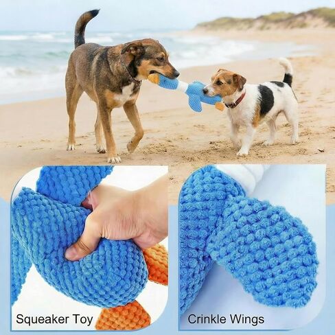 Paw-FECT Piece Goose Squeaky Dog Toy, Plush Chew Toy, Crinkle Wings, Great for All Dog Sizes and Breeds, Interactive and Good for Teething, Blue Dog Duck Toy in Kuwait